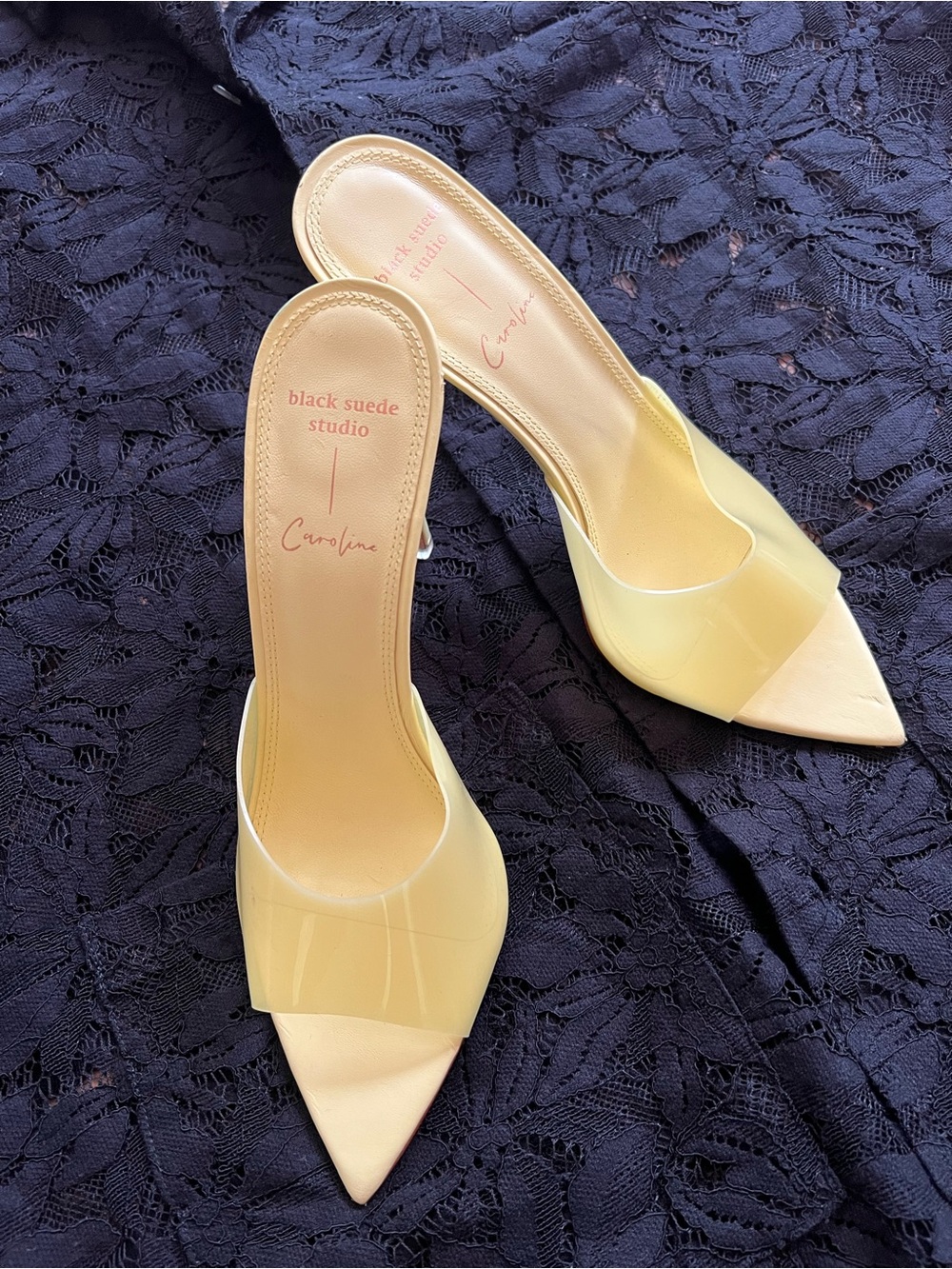 Black Suede Studio 'Caroline' Women's Yellow Pointed-Toe Slide Mules